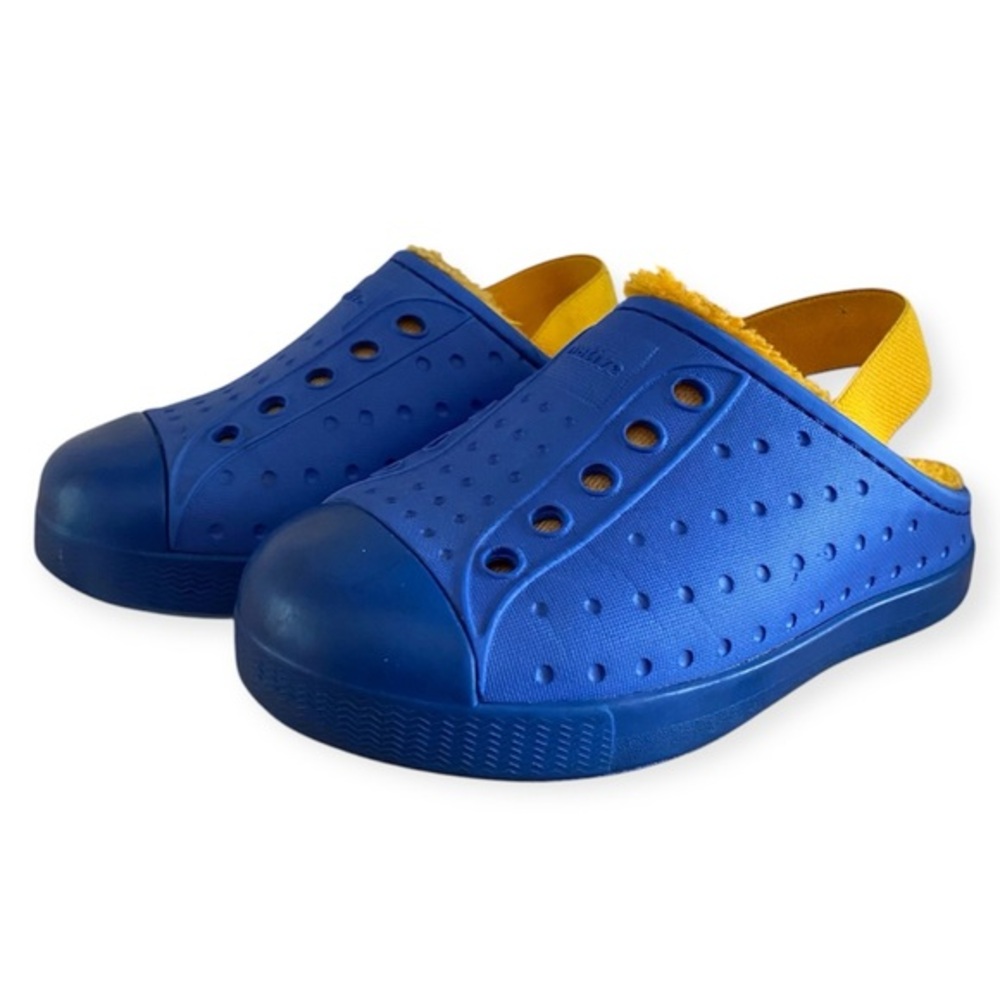 Native Shoes Jefferson Blue Yellow Fleece Lined Cozy Kids Clog 7